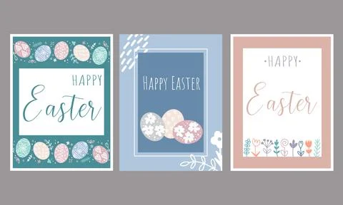 Happy Easter vector card set Flat design Stock Illustration