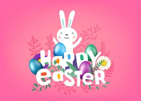 Happy Easter vector cover. Greeting card with comic style inscription Stock-Illustration