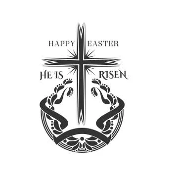 Happy Easter vector cross and laurel icon Stock Illustration