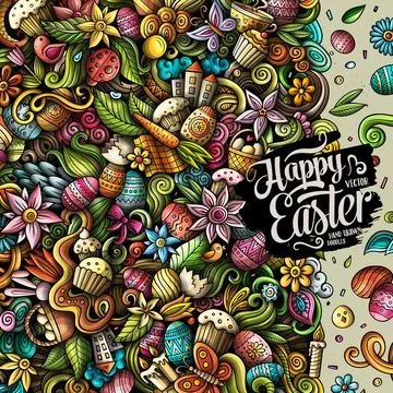 Happy Easter vector doodle border illustration. イラスト素材