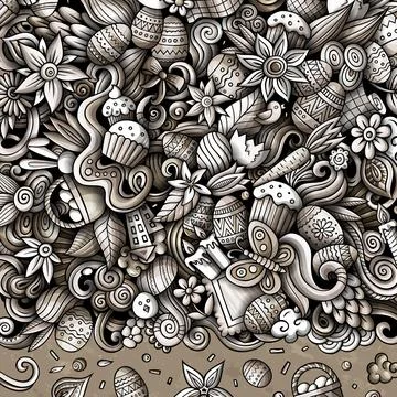 Happy Easter vector doodle border illustration. イラスト素材