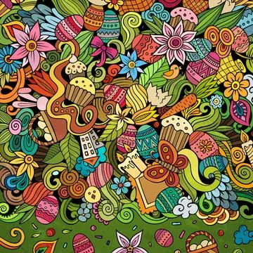 Happy Easter vector doodle border illustration. Stock Illustration