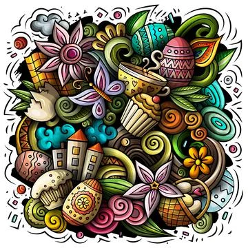 Happy Easter vector doodles illustration. Color funny picture. イラスト素材