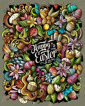 Happy Easter vector doodles illustration. 스톡 일러스트