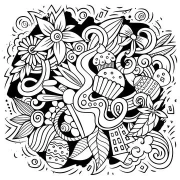 Happy Easter vector doodles illustration. 스톡 일러스트