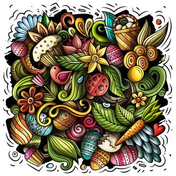 Happy Easter vector doodles illustration. Color funny picture. 스톡 일러스트