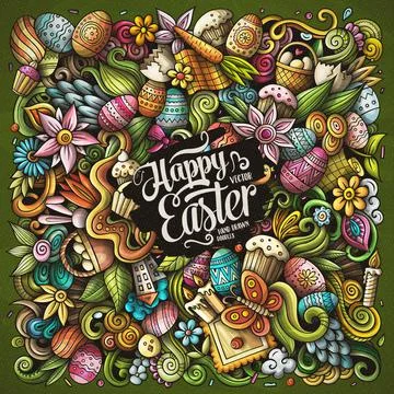 Happy Easter vector doodles illustration. Illustrazione stock