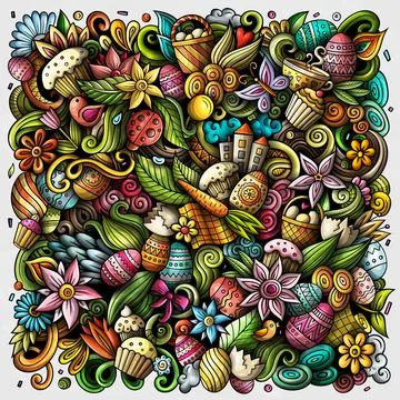 Happy Easter vector doodles illustration. イラスト素材