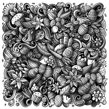 Happy Easter vector doodles illustration. Stock Illustration