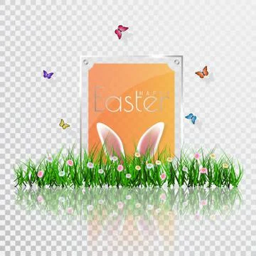 Happy Easter. Vector Easter eggs with grass, butterfly and flowers, isolated  Stock Illustration