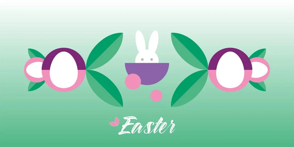 Happy Easter. A vector Easter illustration. Easter eggs, rabbit, leaves Stock Illustration
