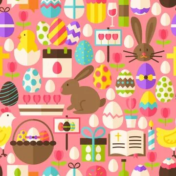 Happy Easter Vector Flat Design Pink Seamless Pattern Illustrazione stock