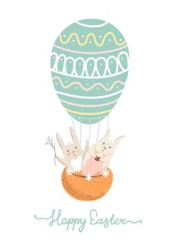 Happy Easter vector greeting card with cute bunnies Stock Illustration