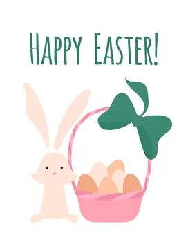 Happy Easter vector illustration with egg, bunny ears headband and flowers Stockillustratie