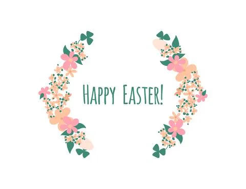 Happy Easter vector illustration with flowers. Rustic earthy colors spring Stock Illustration