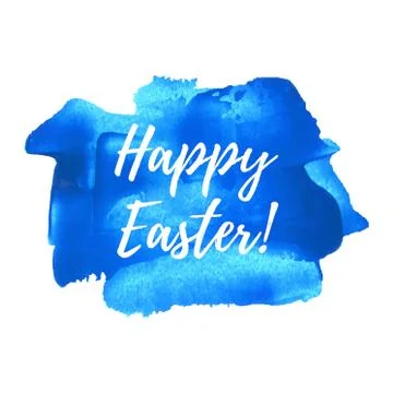 Happy Easter vector illustration hand drawn circle icon, written text on blue Stock Illustration