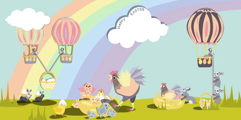 Happy Easter vector isolated Greeting card, banner in pastel colors. Stock Illustration