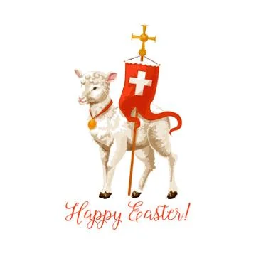 Happy Easter vector lamb and cross icon Stock Illustration