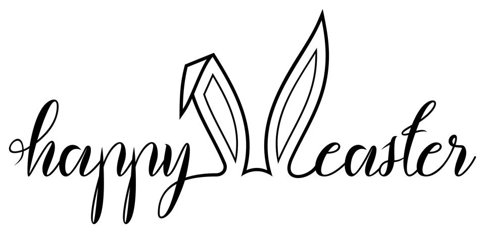 Happy Easter vector lettering in Black with Bunny Ear. White background. Stock Illustration