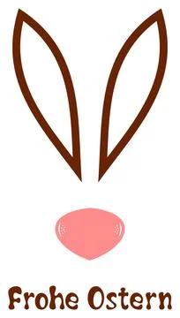 Happy Easter vector lettering in German language in Brown and pink with Bunny. Stock Illustration