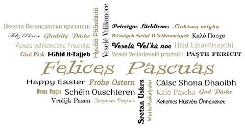 Happy Easter vector lettering in spanish and other languages. Stock Illustration