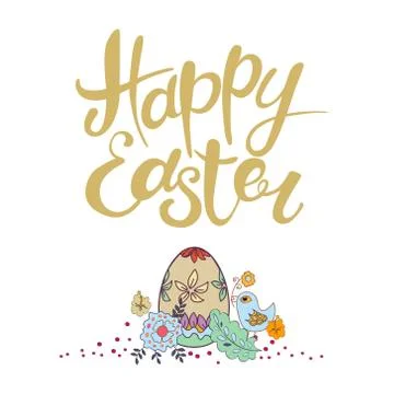 Happy Easter vector lettering. Typographical Background with dec Stock Illustration