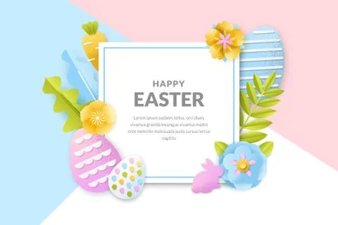 Happy Easter vector poster, banner template. Holiday frame background with 3d 库存插图