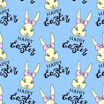 Happy Easter-Vector seamless pattern with inscriptions and simple colorful dr Illustrazione stock