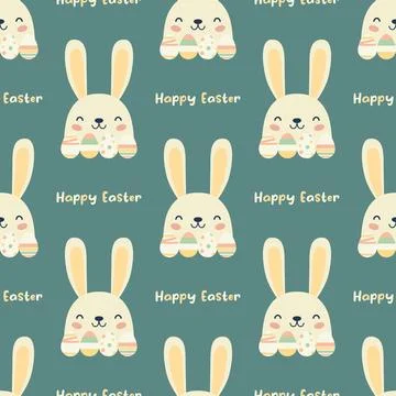 Happy Easter. Vector Seamless Pattern with Easter Cute Funny Cartoon Rabbit 스톡 일러스트