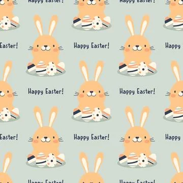 Happy Easter. Vector Seamless Pattern with Easter Cute Funny Cartoon Rabbit Stock Illustration
