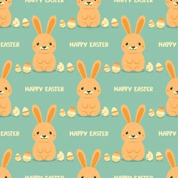 Happy Easter. Vector Seamless Pattern with Easter Cute Funny Cartoon Rabbit Stockillustratie