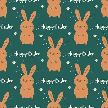 Happy Easter. Vector Seamless Pattern with Easter Cute Funny Cartoon Rabbit Stock Illustration