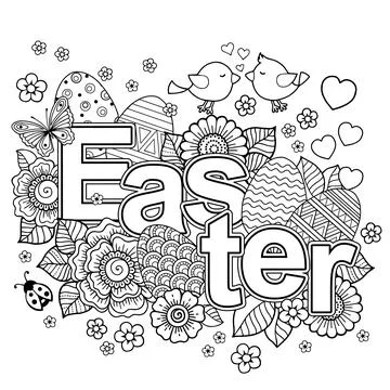 Happy Easter. Vector Set of black and white easter eggs. Coloring book for ad Stock Illustration