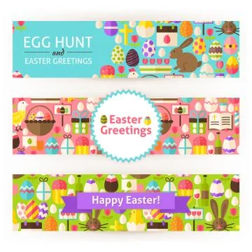 Happy Easter Vector Template Banners Set Modern Flat Stock Illustration
