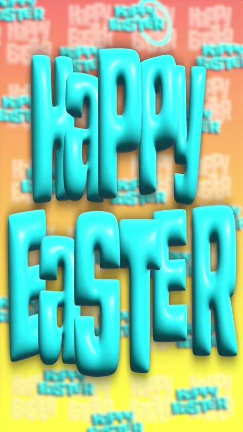 Happy easter vertical 3d inflated text greating card animation with colorfull Stock Footage 300362502