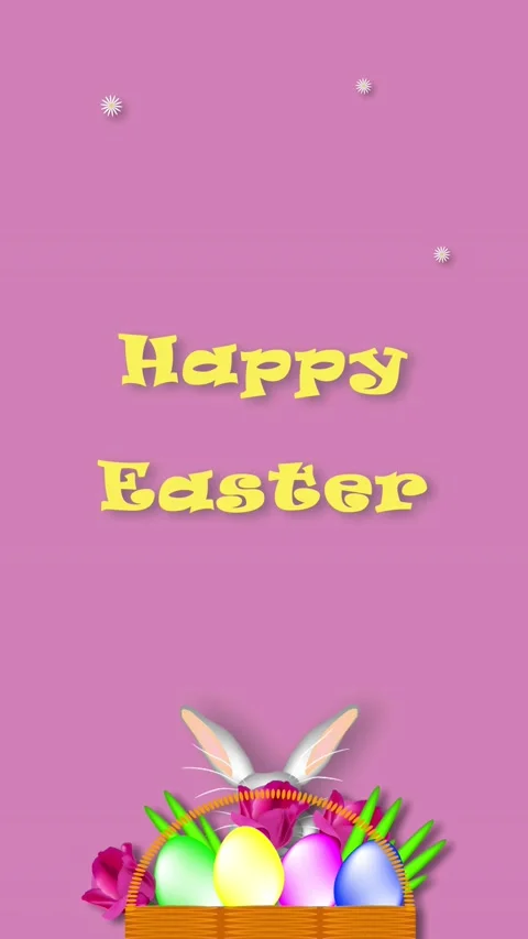 Happy Easter! Vertical Animated postcard. Pink background, rabbit, basket wi Stock Footage 237151654