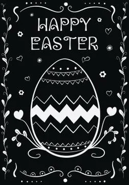 Happy Easter Vintage Hand Drown Greeting Card Vector Illustration Stock Illustration