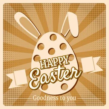 Happy Easter vintage poster greeting card, egg, rabbit ears, text. Retro Stockillustratie