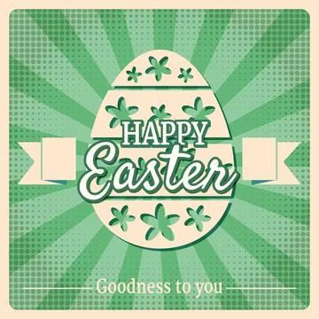 Happy Easter vintage poster greeting card, egg, text. Retro illustration Illustrazione stock