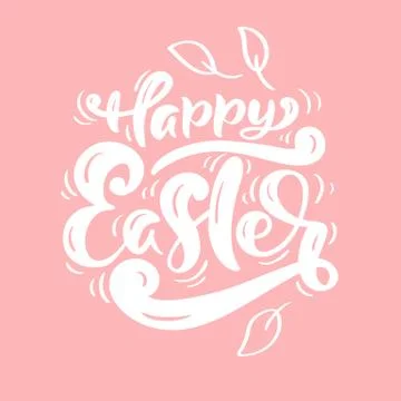 Happy Easter vintage vector calligraphy text on pink background. Christian hand イラスト素材
