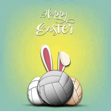 Happy Easter. Volleyball ball with ears rabbit Stock Illustration