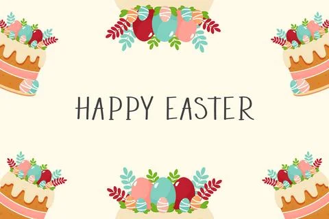 Happy easter wallpaper design with easter cake flat vector illustration Illustrazione stock