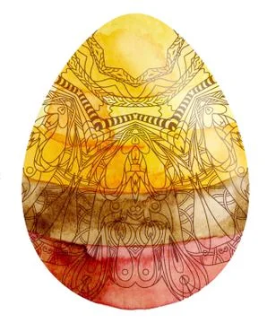 Happy Easter. Watercolor easter egg spring lace ornament Stock Illustration