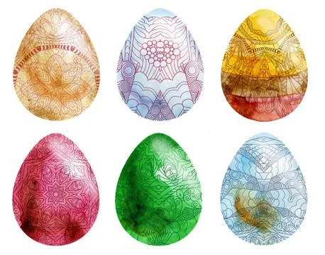 Happy Easter. Watercolor easter eggs spring lace ornament Stock Illustration