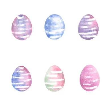 Happy Easter. Watercolor set of hand drawn colored Easter eggs Stock Illustration