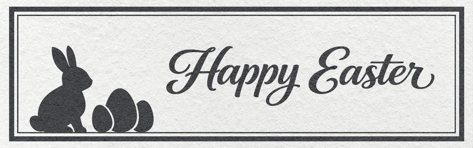 Happy Easter website header with black bunny and eggs silhouette on white t.. 스톡 사진