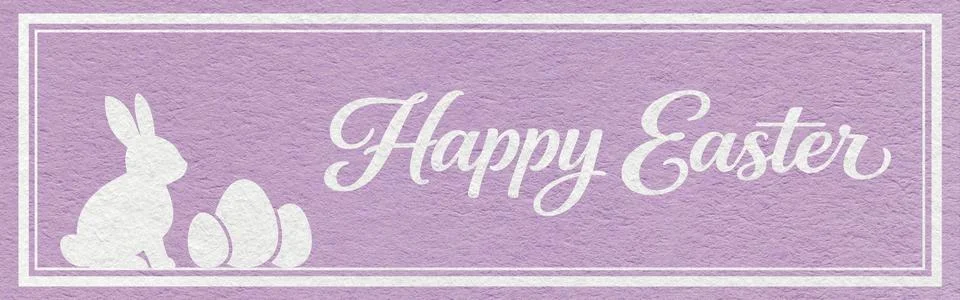 Happy Easter website header with white bunny and eggs silhouette on light lav 스톡 사진