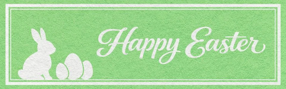 Happy Easter website header with white bunny and eggs silhouette on light gre 스톡 사진