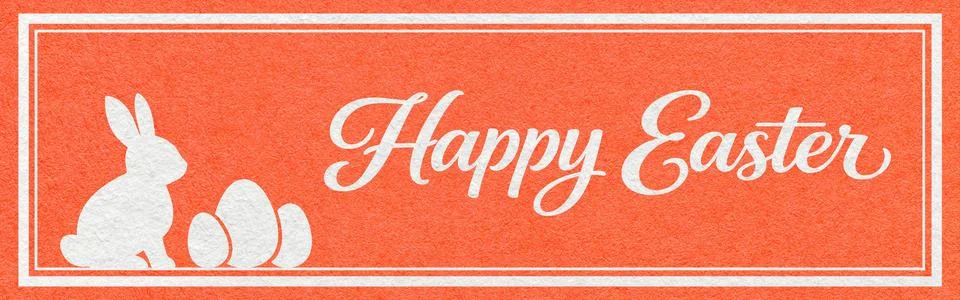 Happy Easter website header with white bunny and eggs silhouette on warm co.. 스톡 사진