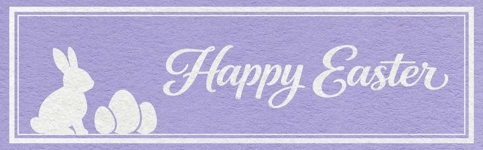 Happy Easter website header with white bunny and eggs silhouette on light v.. 스톡 사진